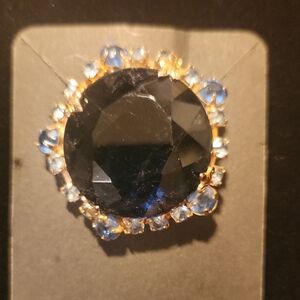 Sophisticated Black and Blue Gemstone Brooch